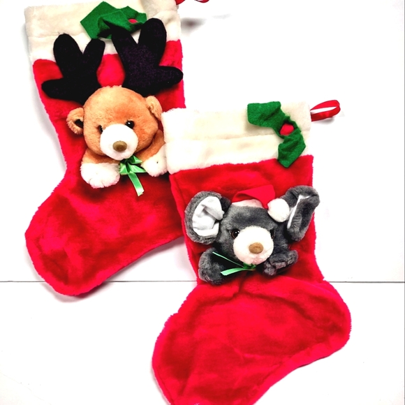 Plush Soft Christmas Reindeer and Mouse Stocking Holiday Decorations - Picture 4 of 7